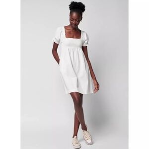 Faherty Ramona Organic Cotton Puff Sleeve Dress in Egret White - size S